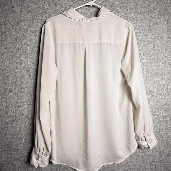 J. Crew Ivory Bone Embroidered Collar Cuffs Long Sleeve Dress Shirt MEDIUM - Picture 2 of 6